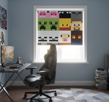 Teenage roller blind with gaming pixel art faces - TenStickers