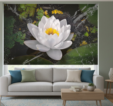 White and yellow lotus roller blind for living room - TenStickers