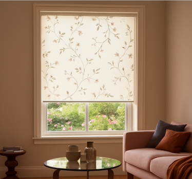 White background with flowers roller blind for living room - TenStickers