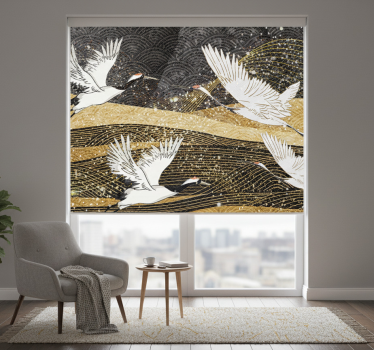 White oriental birds roller blind for living room - TenStickers