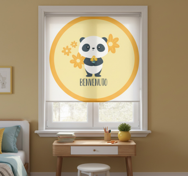 Yellow roller blind panda welcome to my room - TenStickers