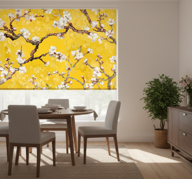 Yellow roller blind with floral spring design - TenStickers