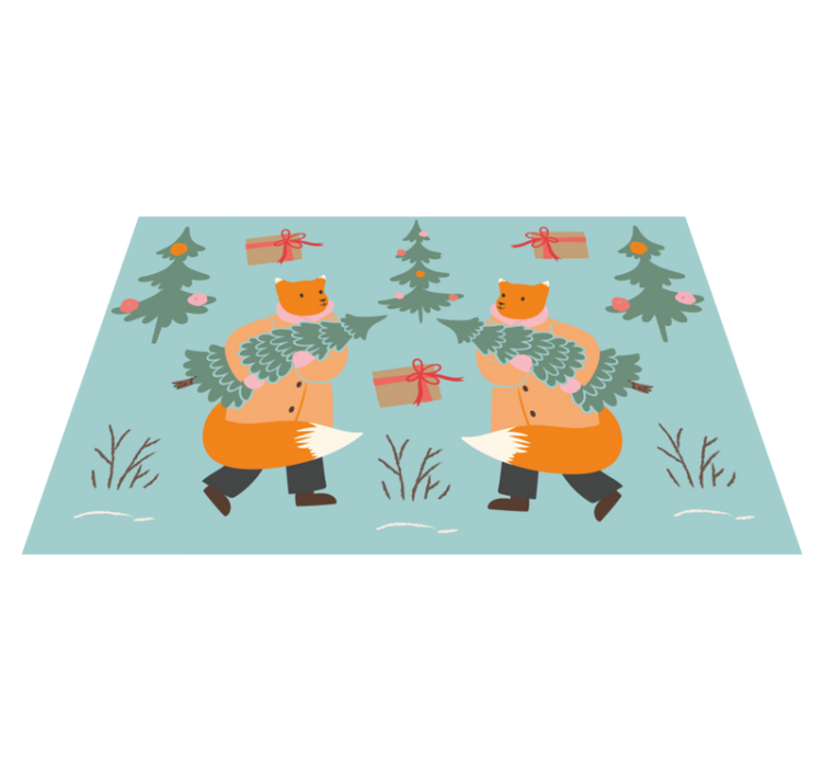 Christmas placemat with festive fox carrying tree - TenStickers