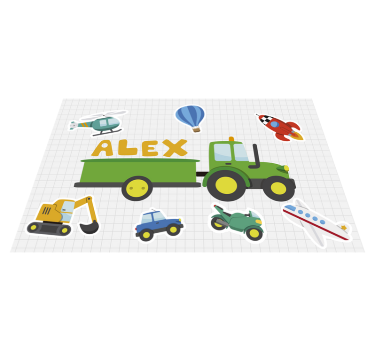 Cartoon transport custom name placemat - TenStickers