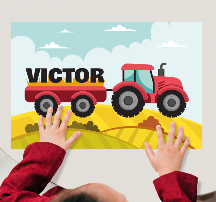 Colorful tractor and with personalised name kids placemat - TenStickers