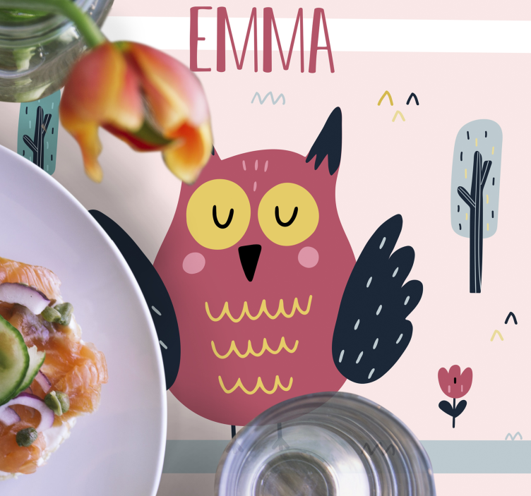 Personalised name owls Nordic kids placemat - TenStickers