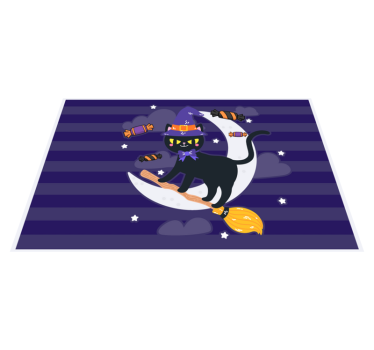 Cute cat on a broomstick Halloween table mats - TenStickers