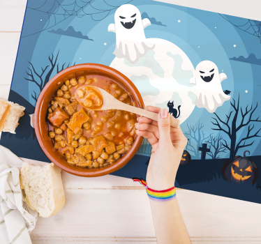 Halloween placemat whimsical ghost scene - TenStickers