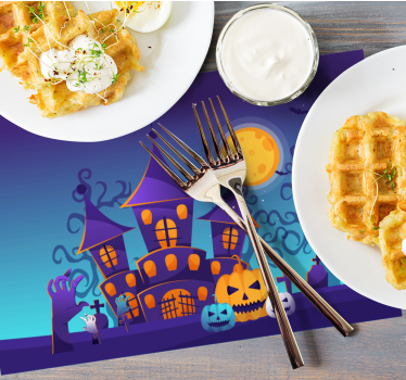 Spooky graveyard with bats and pumpkins Halloween table mats - TenStickers
