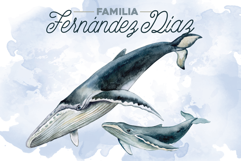 Customizable placemat whale family design - TenStickers