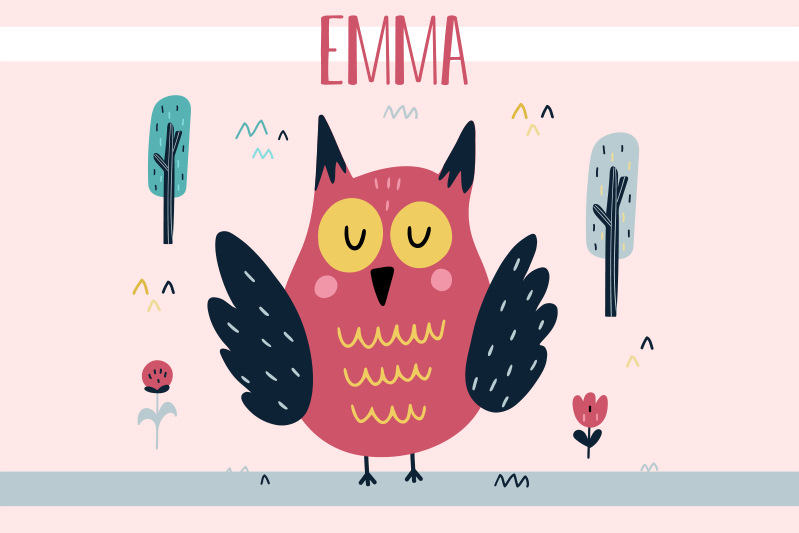 Personalised name owls Nordic kids placemat - TenStickers