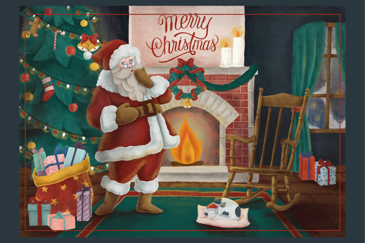 Christmas placemat santa claus gathering - TenStickers