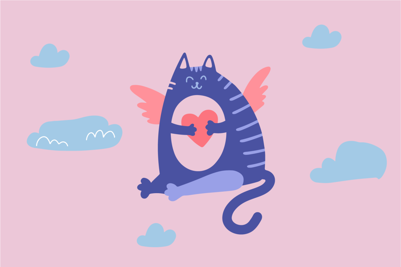 Children placemat flying cat with heart - TenStickers