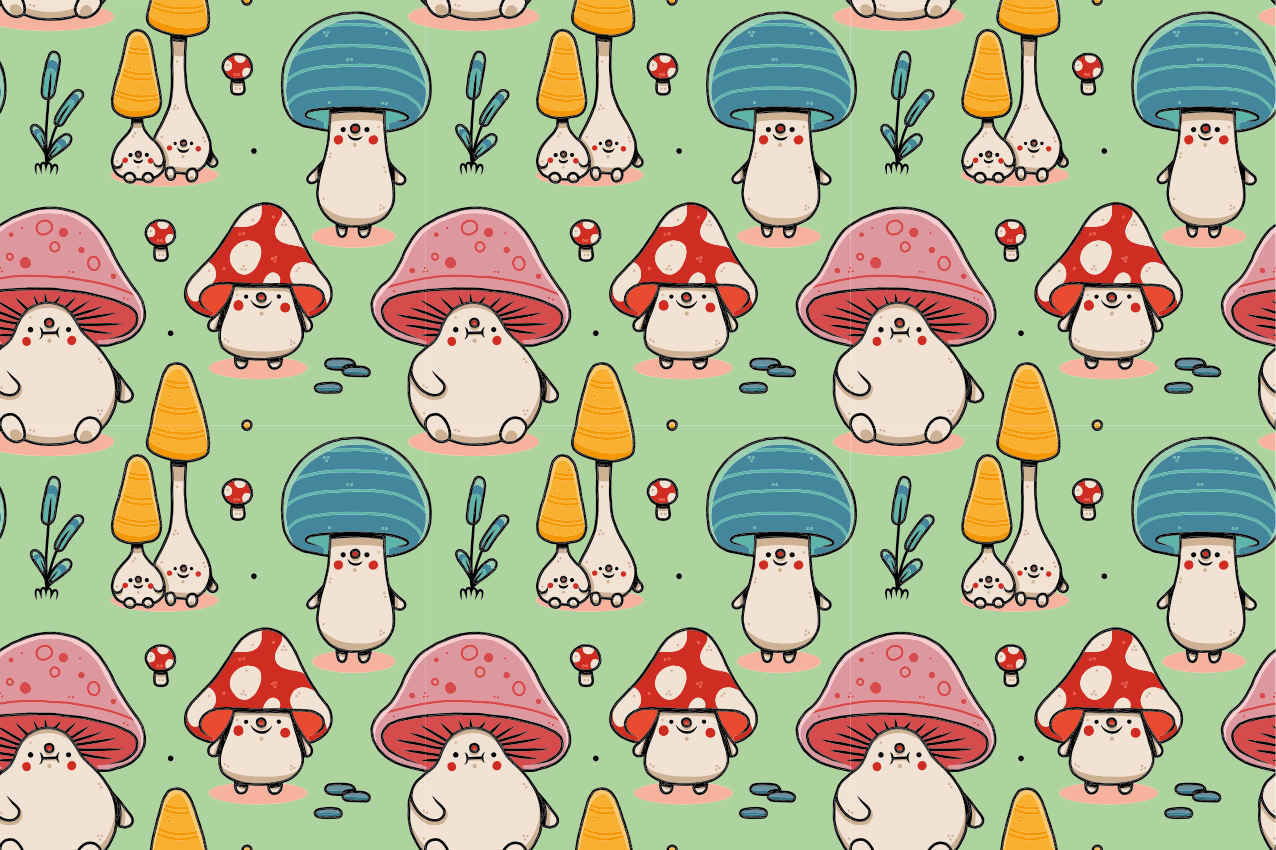 Children placemat with adorable mushroom characters - TenStickers