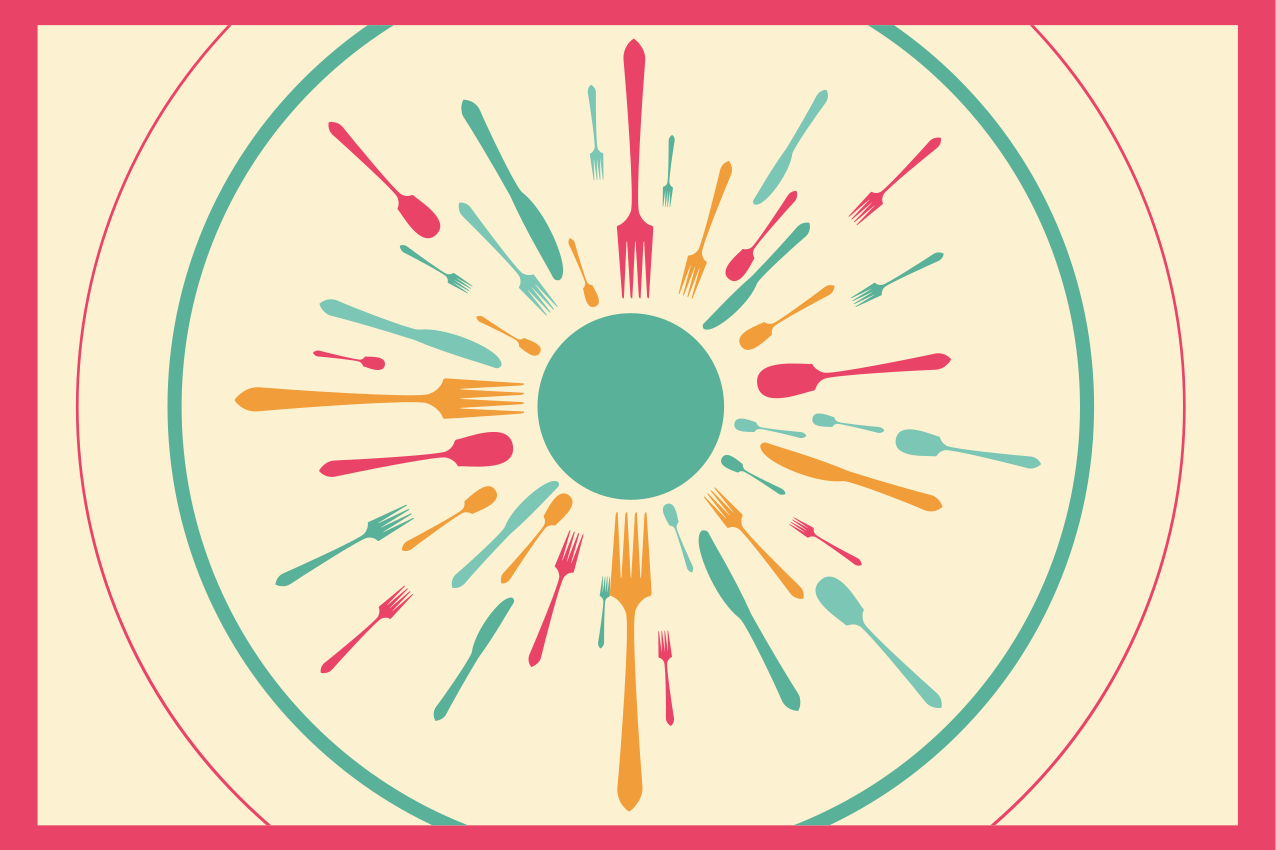 Modern placemat colorful cutlery explosion - TenStickers