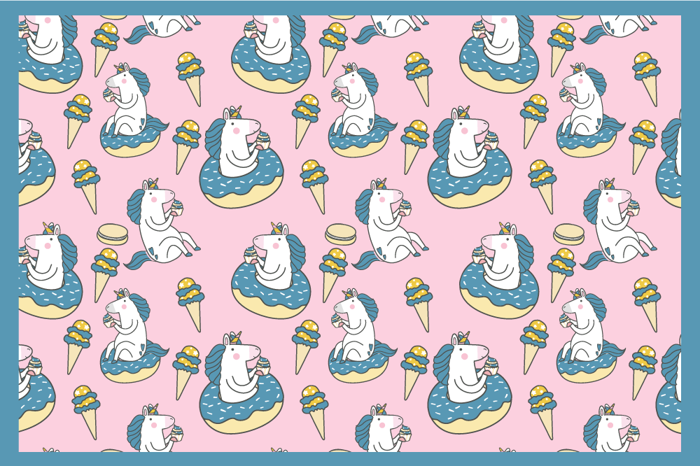 Children placemat unicorns savoring ice cream - TenStickers