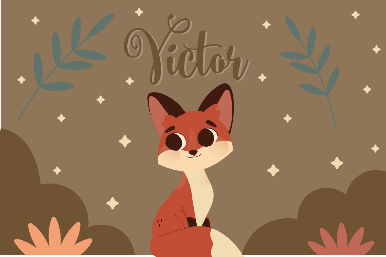 Cute fox for boy with name children placemats - TenStickers