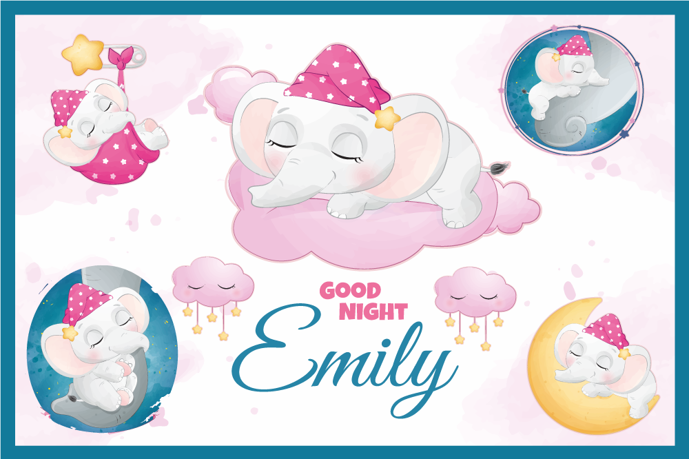 Sleepy elephant with name children placemat - TenStickers