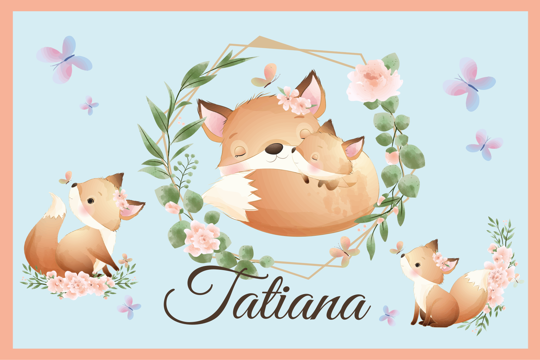 Children placemat cute fox family - TenStickers