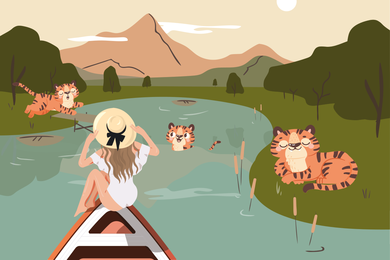 Children placemat playful tigers scene - TenStickers