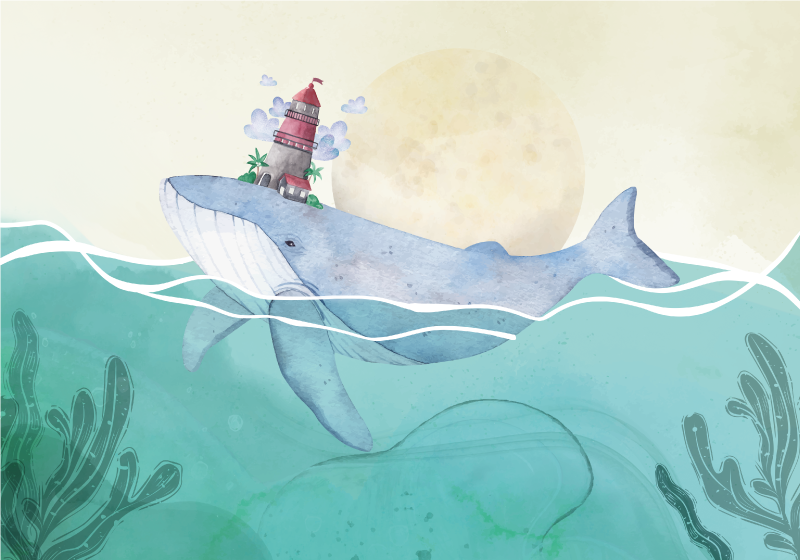 Children placemat whale and lighthouse design - TenStickers