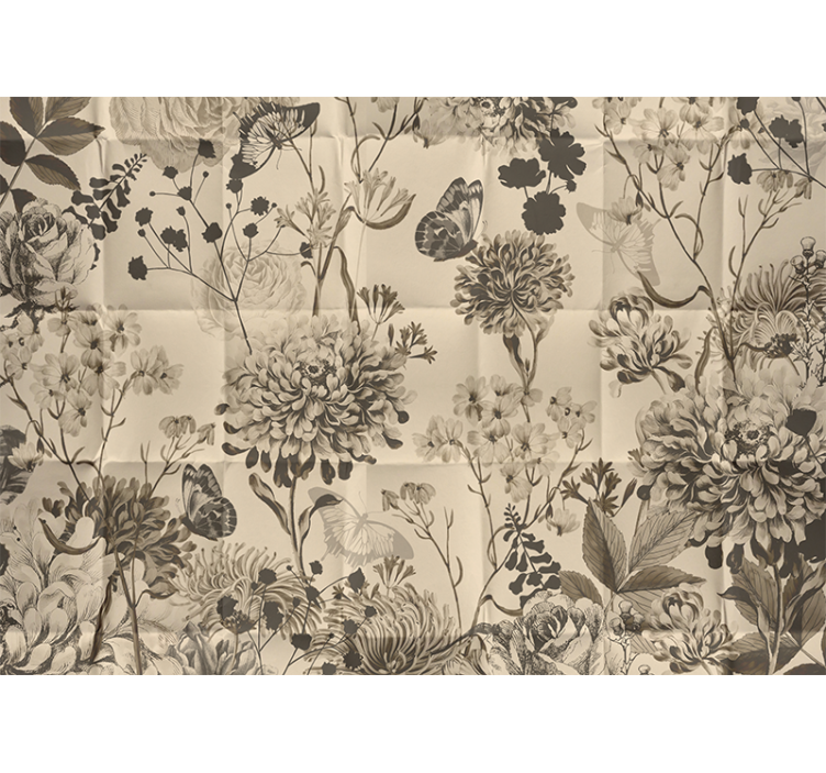 Beige floral design wall mural for master bedroom - TenStickers