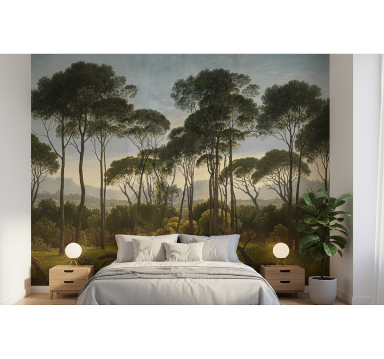 Forest wall mural in soft tropical palms - TenStickers