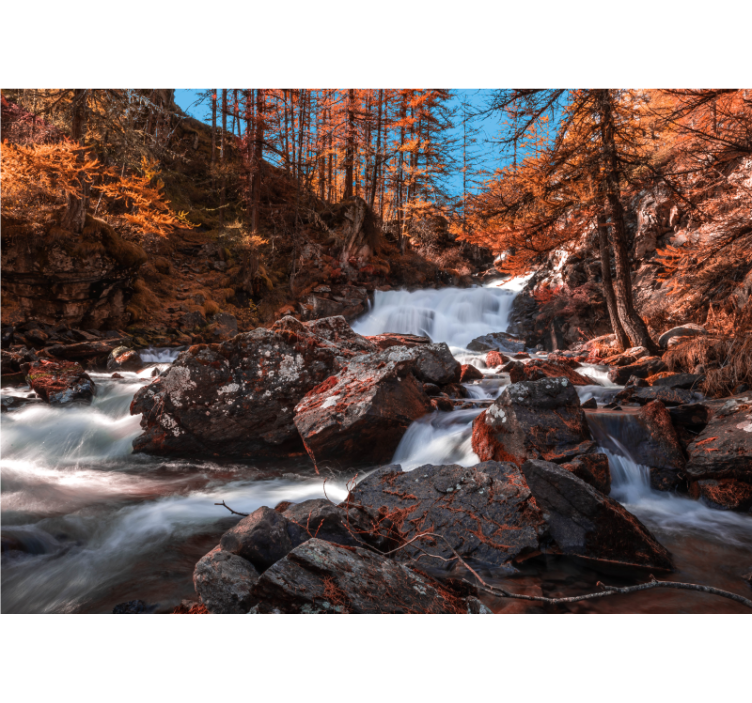 Autumn Stream Flow mountain wall mural - TenStickers