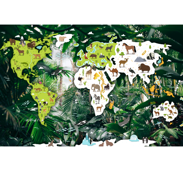 World map wall mural animal world map - TenStickers