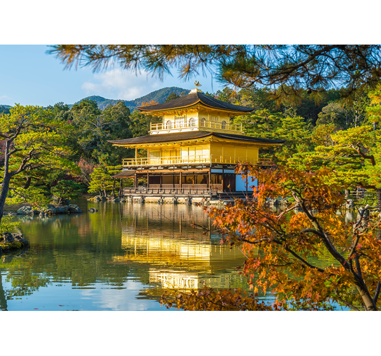 Landscape wall mural golden pavilion reflection - TenStickers