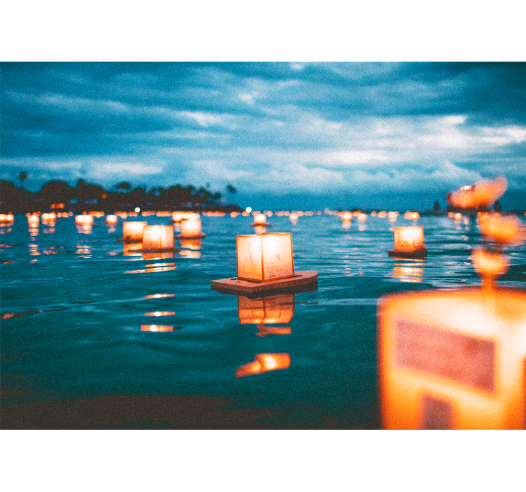 Floating Lanterns Night nature wall mural - TenStickers