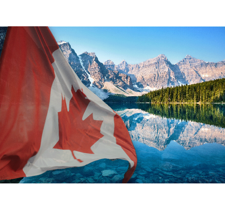 Landscape and Canadian flag lake wall mural - TenStickers