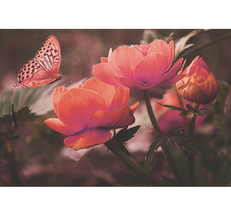 Pink butterflies on roses nature wall mural - TenStickers
