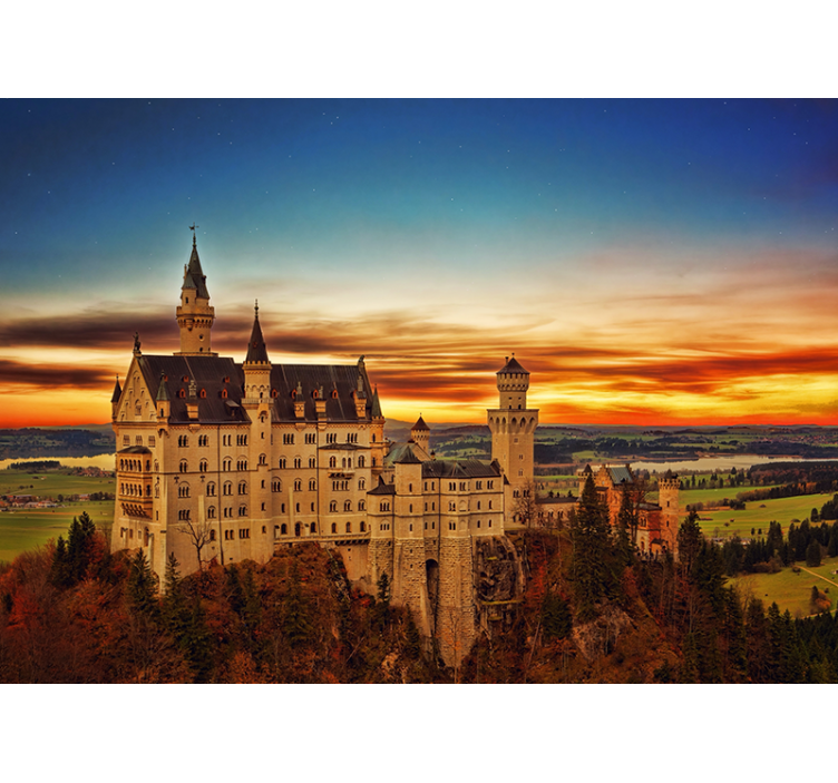 Neuschwanstein Castle sunset city wall mural - TenStickers