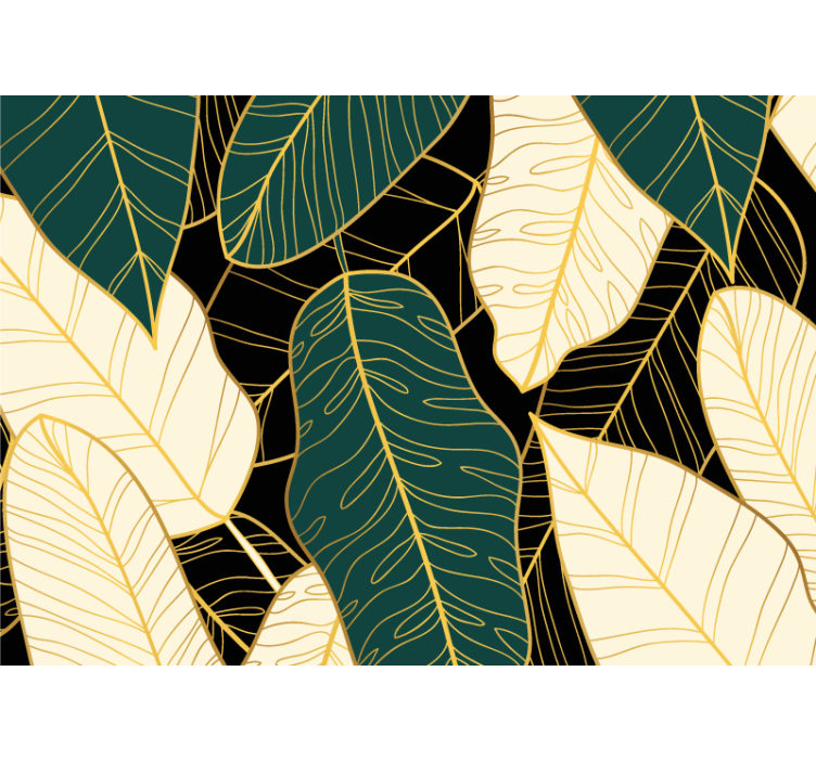 Gold banana leaves living room wall mural - TenStickers