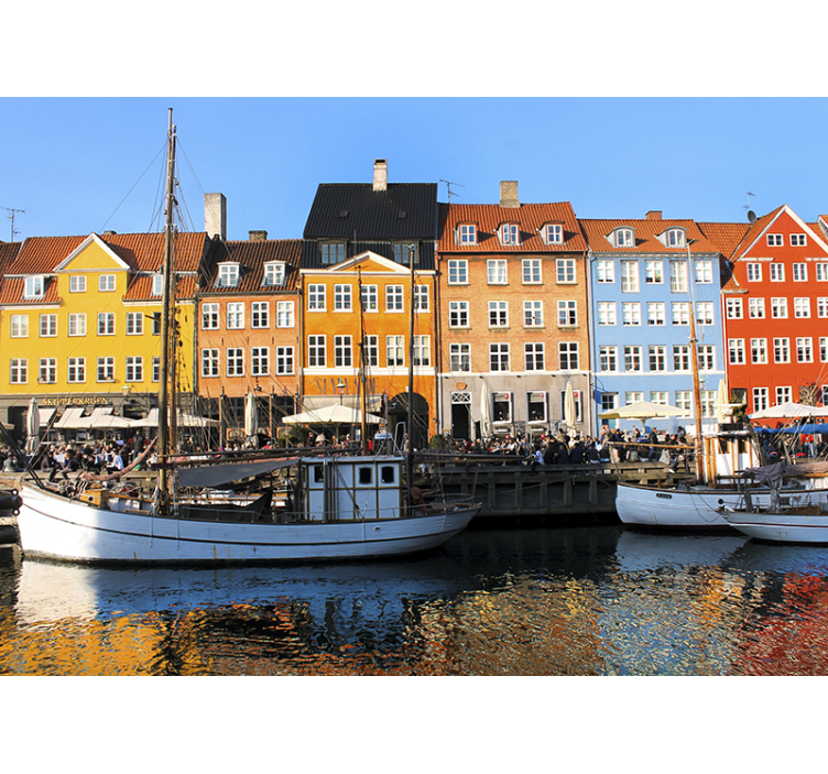 City wall mural vibrant lakeside dwellings - TenStickers