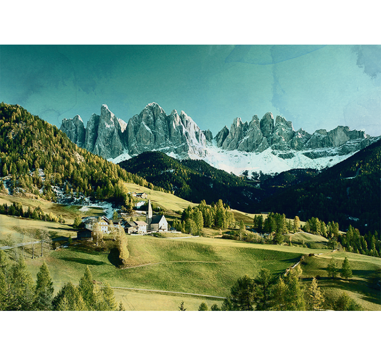 Landscape wall mural mountain village scene - TenStickers