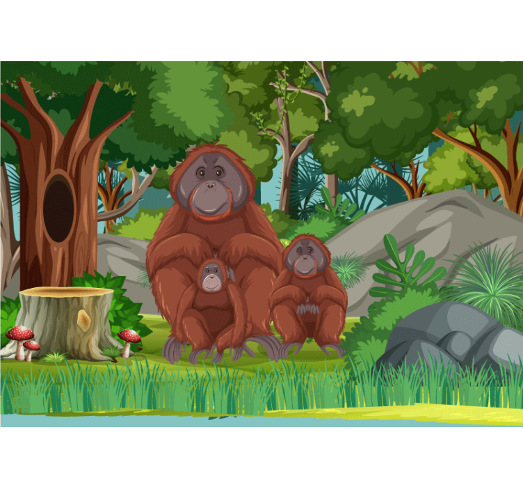 Animal wall mural orangutans family scene - TenStickers