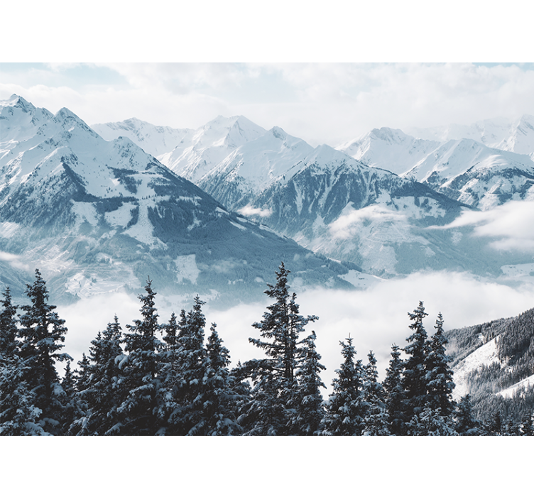 Snowy mountains and trees Mountain wall mural - TenStickers