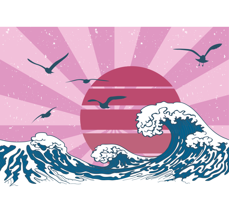 Waves and sunset landscape wall mural - TenStickers
