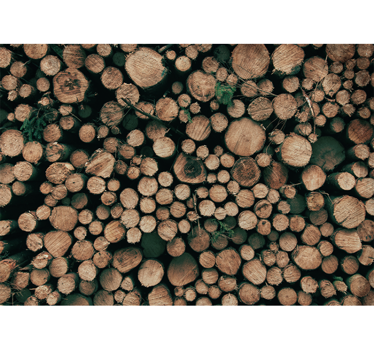 Stone wall mural timber log pile - TenStickers