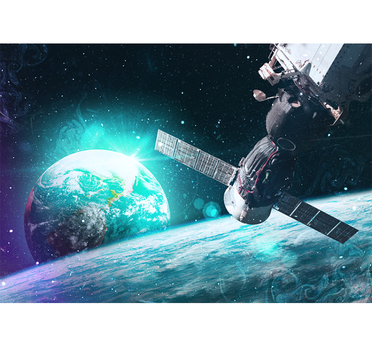 Space wall mural spacecraft orbiting earth - TenStickers