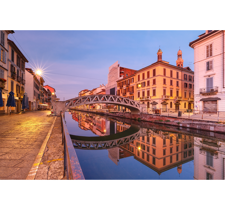 City wall mural milan canal reflection - TenStickers