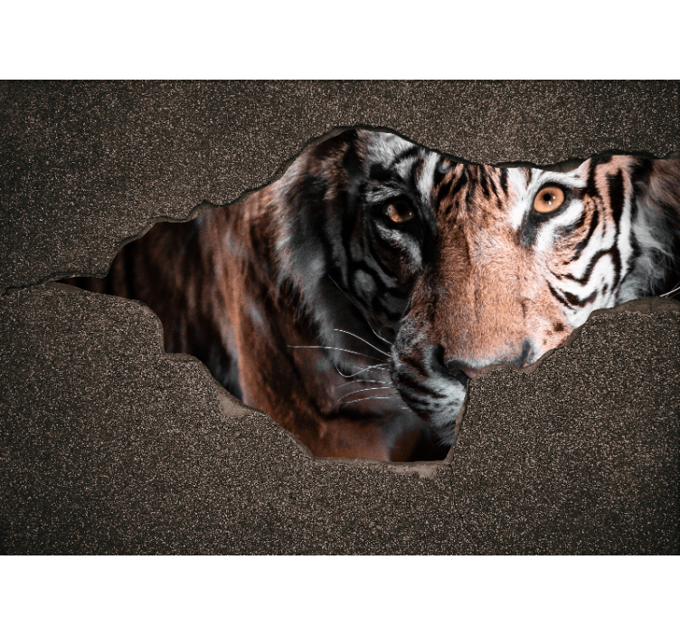 3D Tiger in Wall wall mural - TenStickers