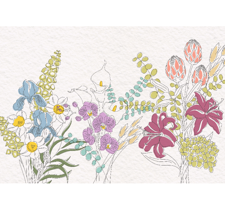 Fleurs dessinées panorama wall mural - TenStickers
