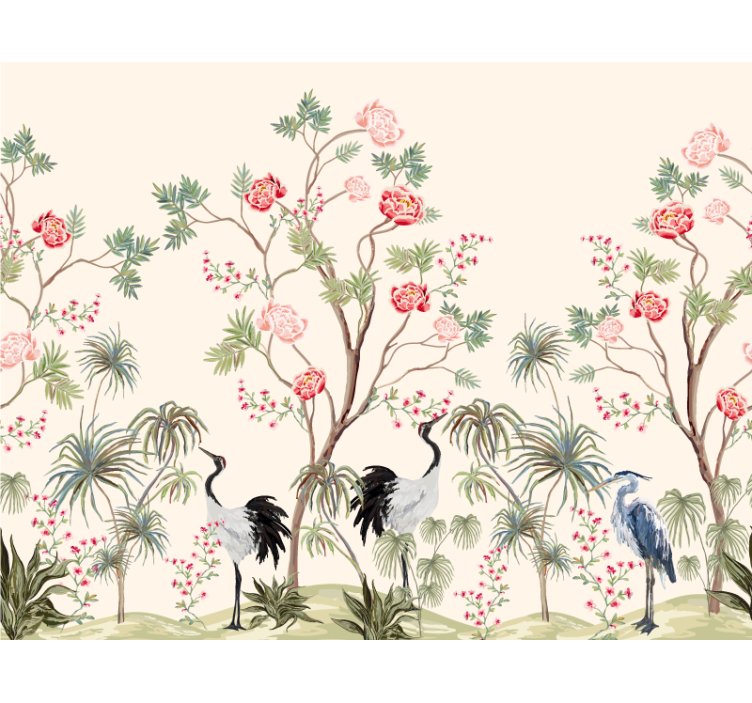 oiseaux et arbres exotiques panorama wall mural - TenStickers