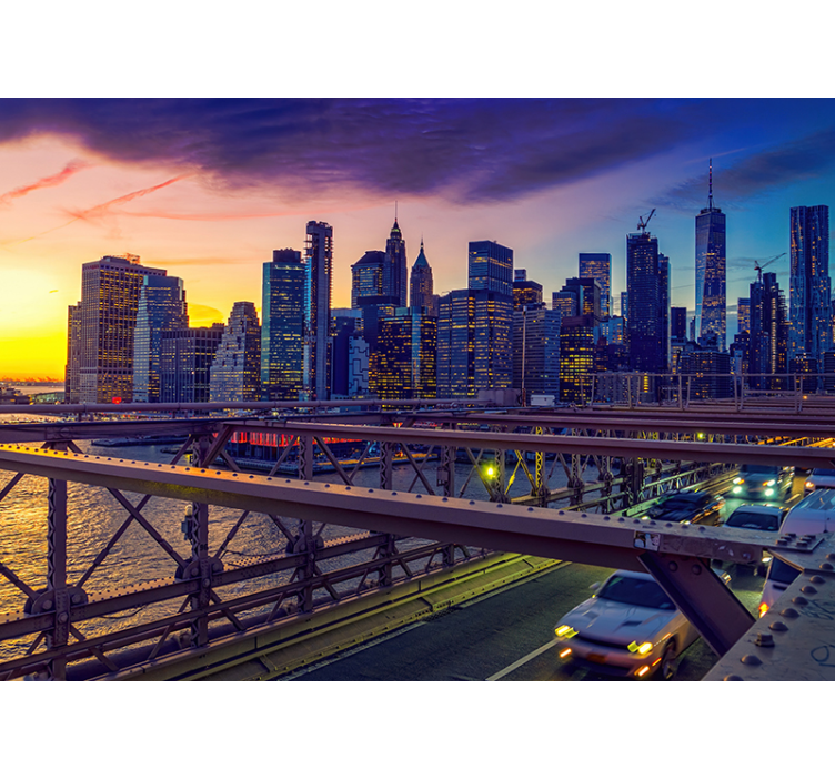 Sunset New York city bridge wall mural - TenStickers