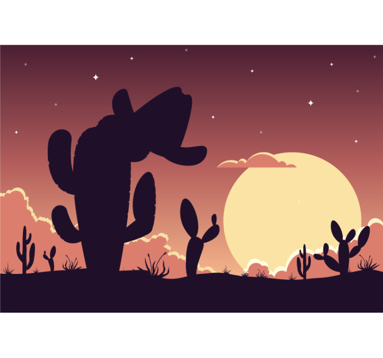 Cactus Sunset Silhouette childrens wall mural - TenStickers