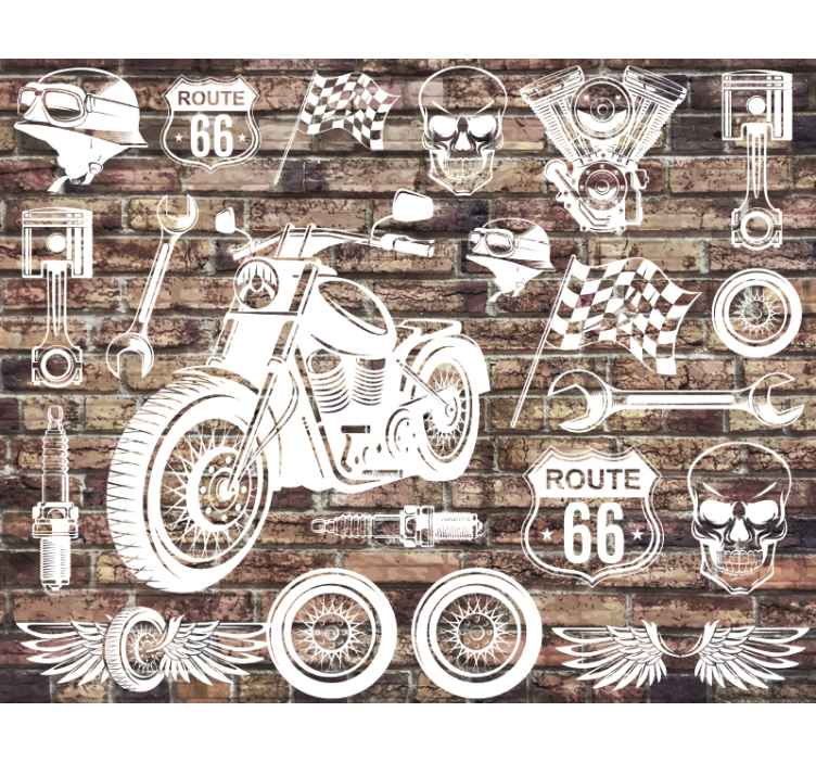 Bricks and motorcycles with wooden background - TenStickers