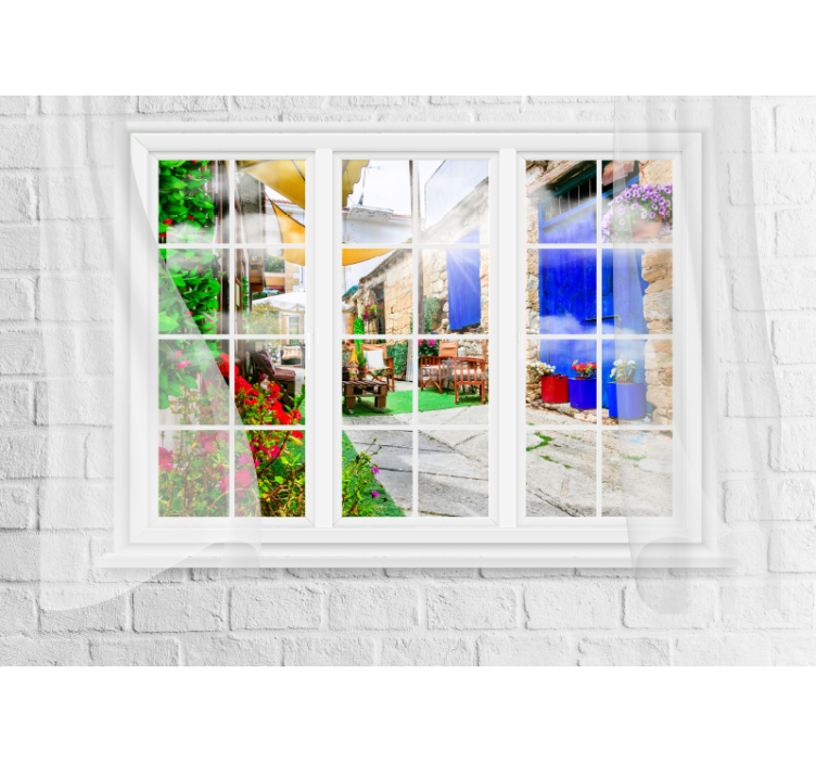 City wall mural tranquil courtyard scene - TenStickers